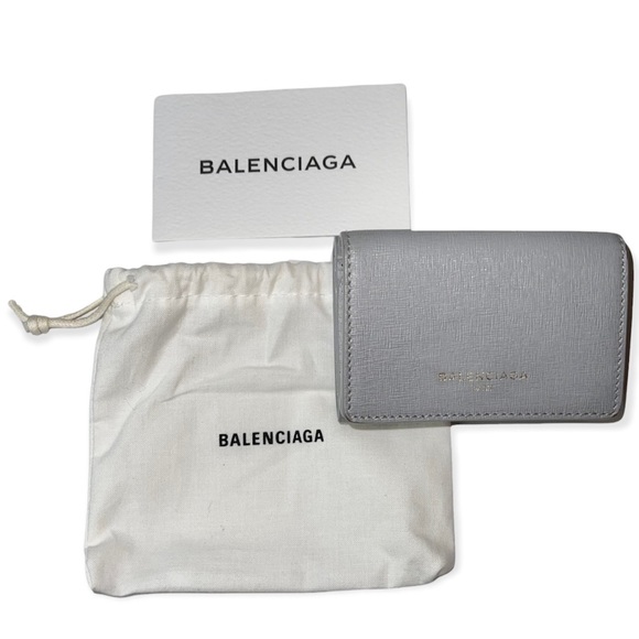 BALENCIAGA Mini Wallet Grey Saffiano Leather Trifold Wallet Dust Bag Box EUC - Picture 11 of 13